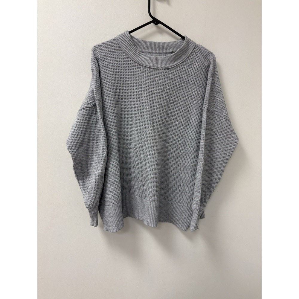 Aerie Women's Light Grey Waffle Knit Crewneck Tunic Oversized Sweatshirt Sz XS